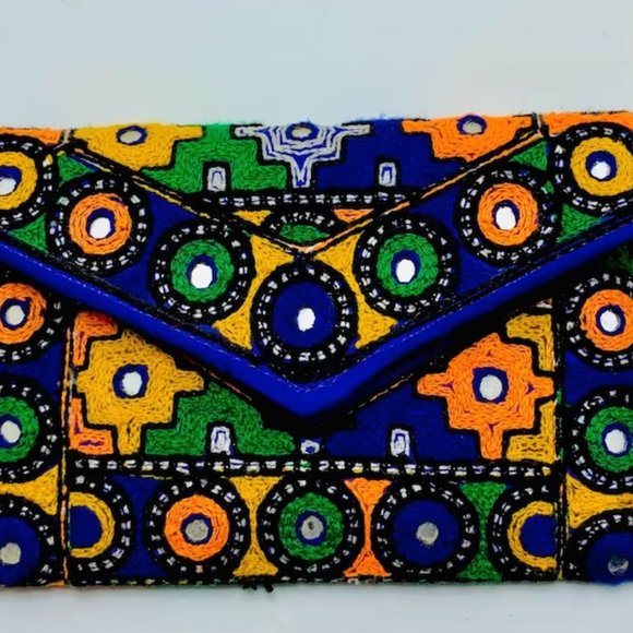 Handmade Multicolor Cross Bag, Ethnic Tribal Bag With Thread Work and Mirrors - Picture 6 of 8